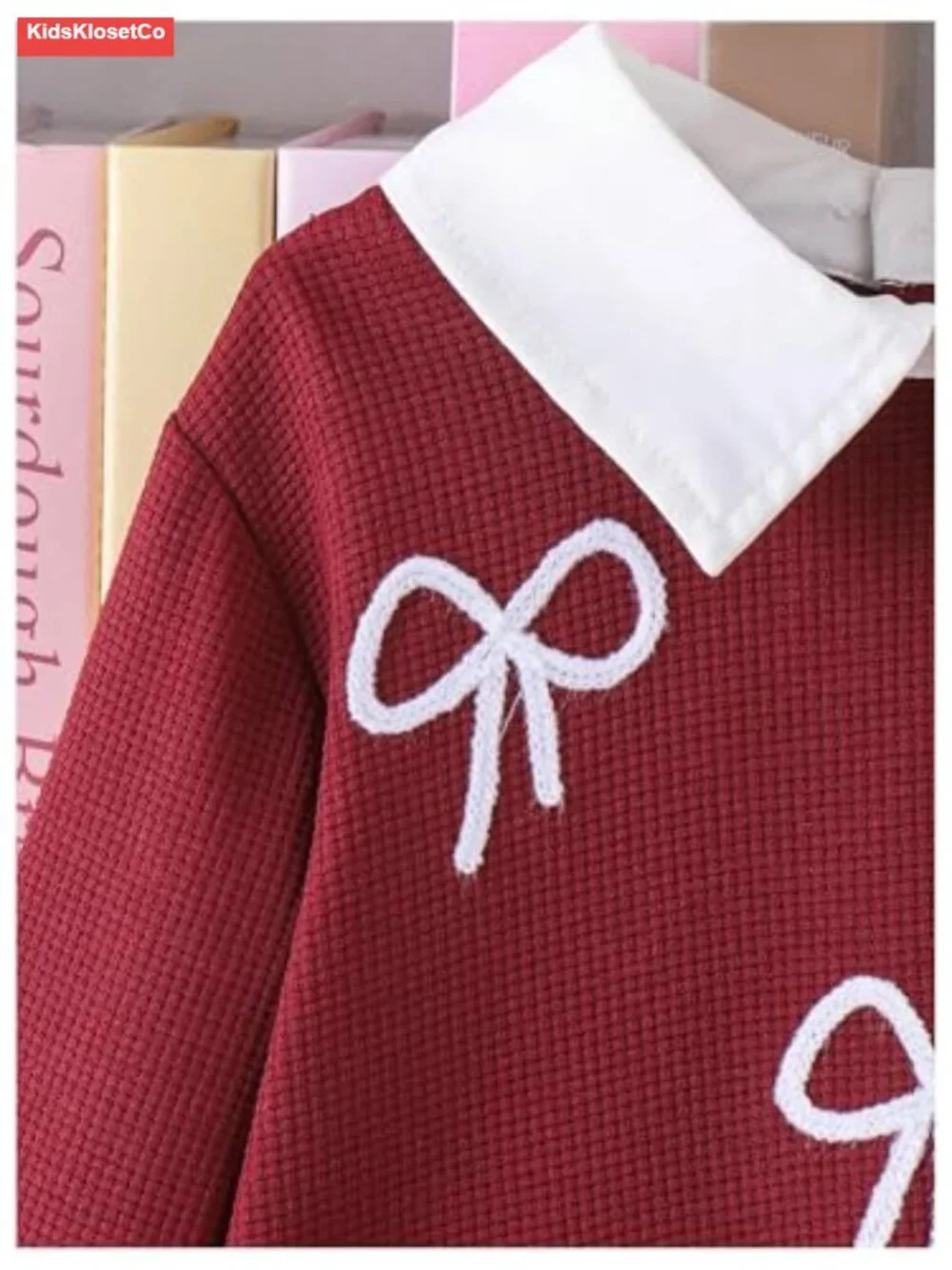 Girls 2 Piece Outfit Bow Collar Sweatshirt Pleated Skirt Set